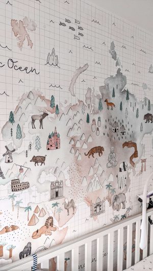 map of the world wall mural in nursery